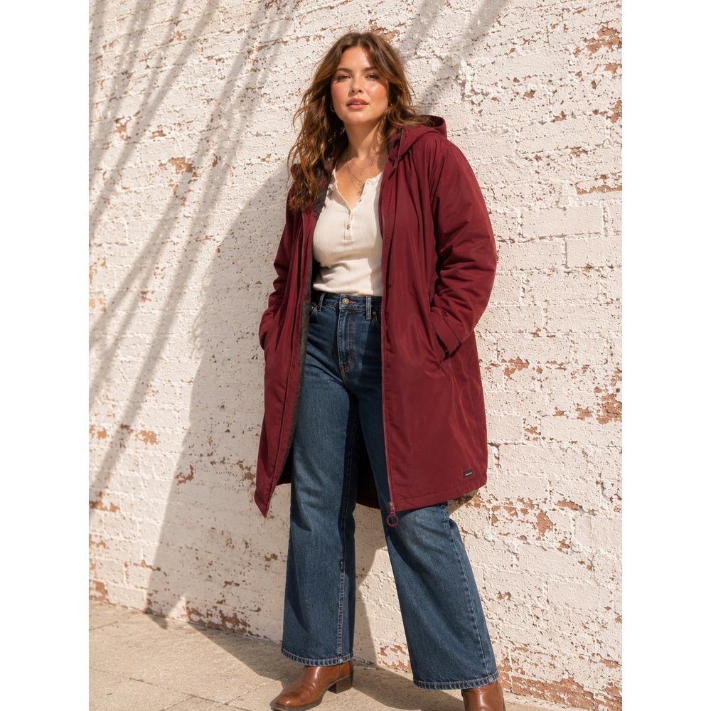Lands' End 3 In 1 Waterproof Insulated Hooded Parka Winter Coat 1X Burgundy